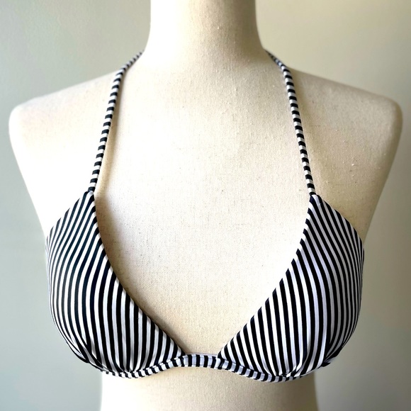 Shade & Shore | Push-Up Striped Halter Bikini Top | Black & White | Size 34B - Picture 1 of 2